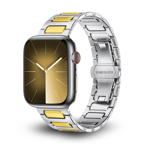 רצועה לאפל ווטש 44/45/46/49mm ברזל חוליות LEOBANDS Keith AW04 צבע -Silver -Gold