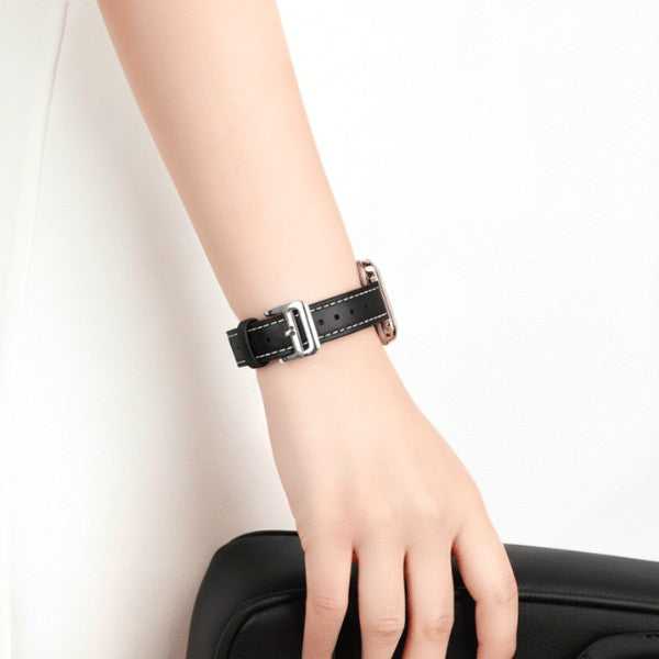 רצועת עור לשעון אפל ווטש 44/45/46/49mm צרה -Black