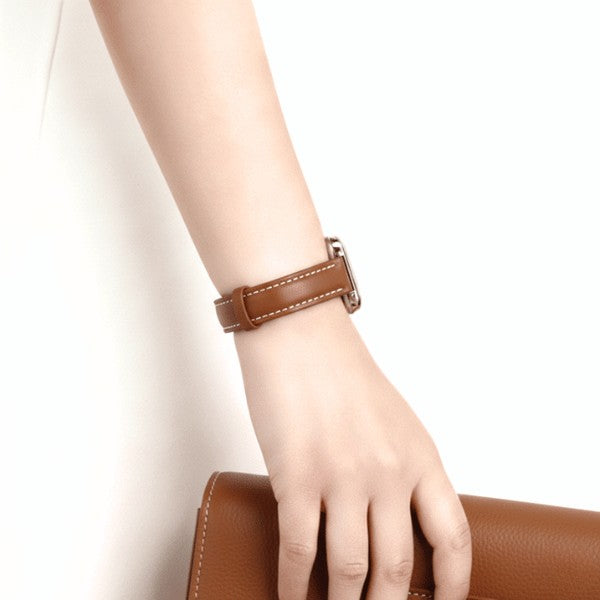 רצועת עור לשעון אפל ווטש 40/41/42mm צרה -Light Brown