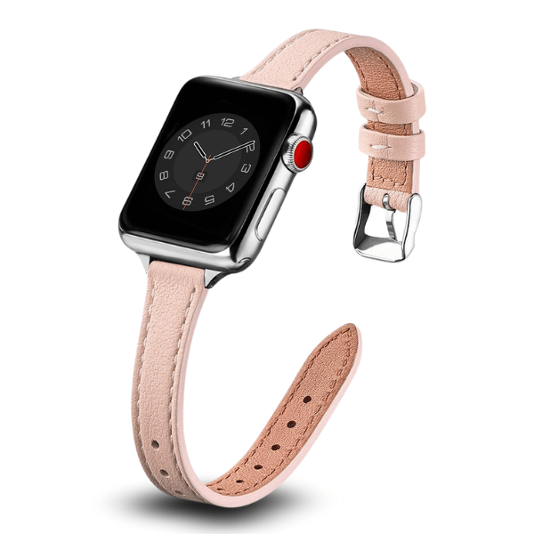 רצועת עור צרה לשעון אפל ווטש 44/45/46/49mm אבזם כסף צבע -Pink