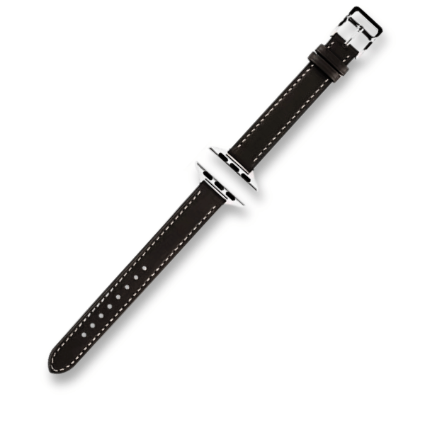רצועת עור צרה לשעון אפל ווטש 40/41/42mm אבזם כפול כסף -Black