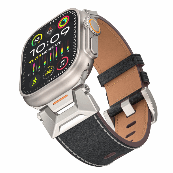 רצועה לאפל ווטש 44/45/46/49mm עור סגנון space צבע -Black