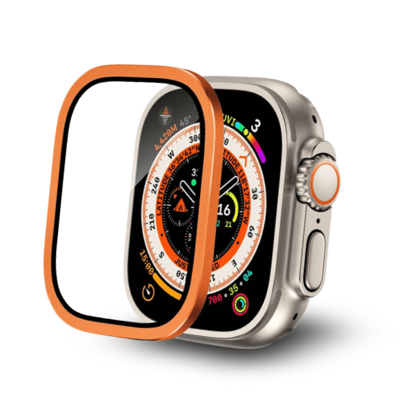 מגן מסך עם מסגרת אלומיניום עבור Apple Watch Ultra 49mm - כתום