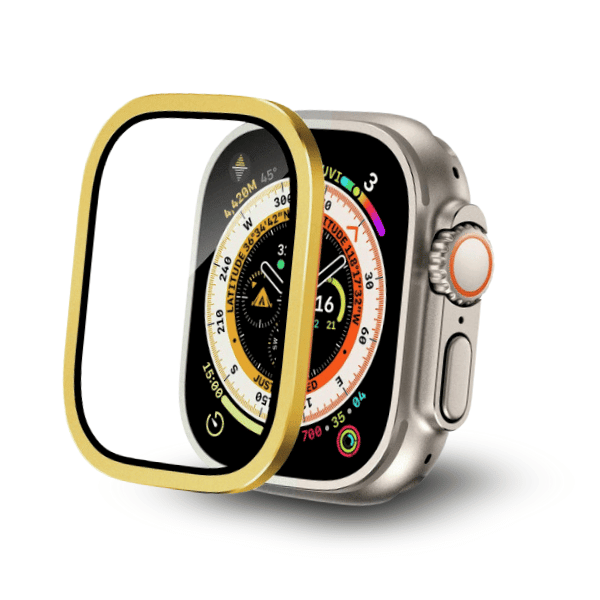 מגן מסך עם מסגרת אלומיניום עבור Apple Watch Ultra 49mm - זהב
