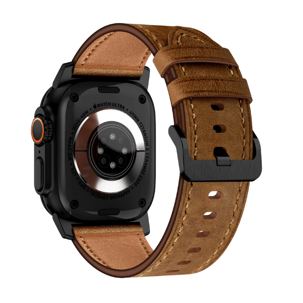 רצועת עור אמיתי רחבה עבור Apple Watch 44/45/46/49 מ"מ עם אבזם שחור קובי - חום