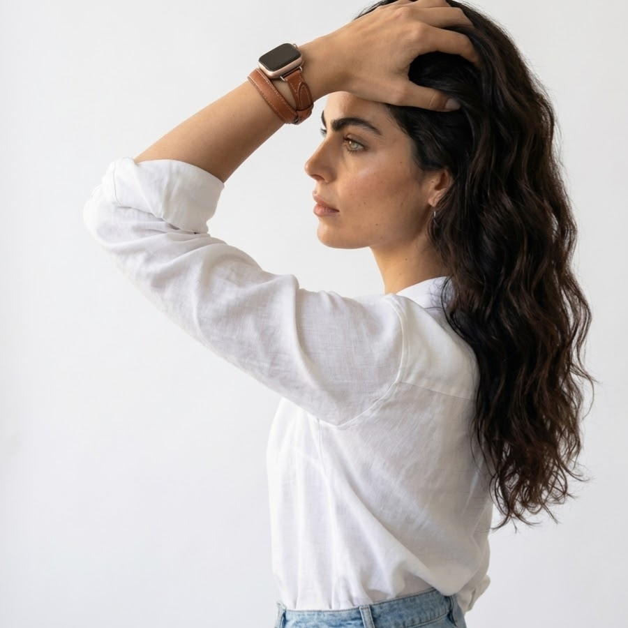 Cleopatra Double Tour Slim Genuine Leather Band for Apple Watch 40/41/42mm -Brown