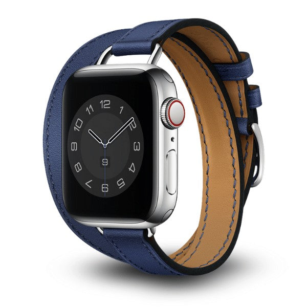 רצועת עור לשעון אפל ווטש 40/41/42mm כפולה צרה -Blue