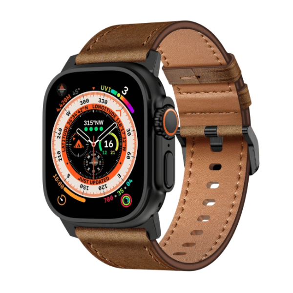 רצועת עור אמיתי רחבה עבור Apple Watch 44/45/46/49 מ"מ עם אבזם שחור קובי - חום