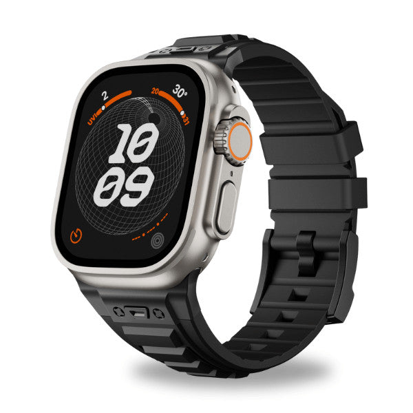 רצועה לאפל ווטש 44/45/46/49mm סגנון Tactical שחור אבזם צבע Black