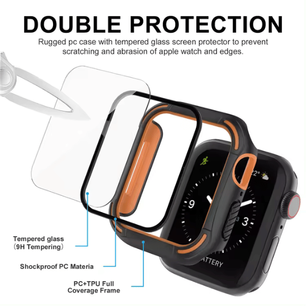 Apple watch Full Case 40MM 2-LAYER GLASS COVER Orange Black