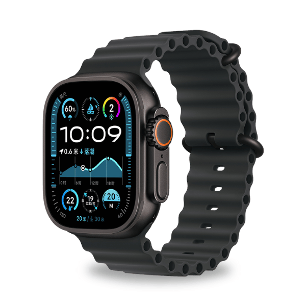 רצועת גומי אוקיינוס' עבור Apple Watch 44/45/46/49 מ"מ עם אבזם שחור סקוט -שחור