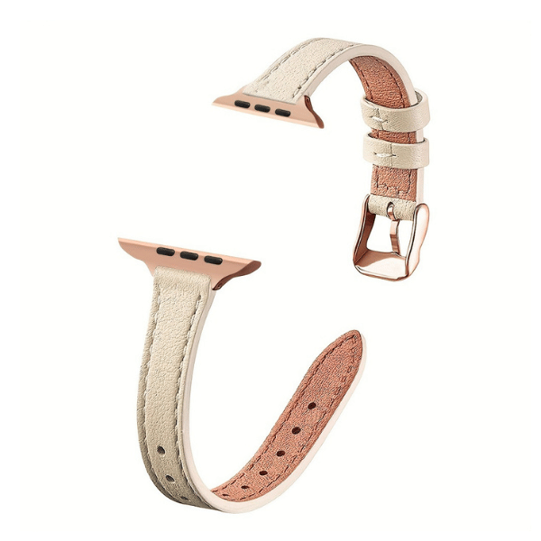 רצועת עור צרה לשעון אפל ווטש 40/41/42mm אבזם Rose Gold צבע -Beige
