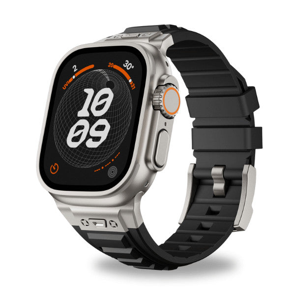 רצועת סיליקון טקטית עבור Apple Watch 44/45/46/49 מ"מ עם אבזם טיטניום - שחור