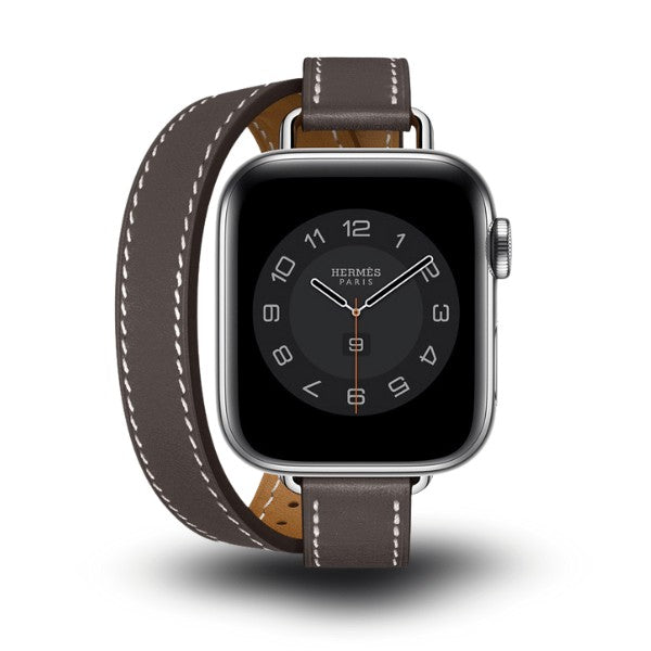 רצועת עור לשעון אפל ווטש 40/41/42mm כפולה צרה -Grey