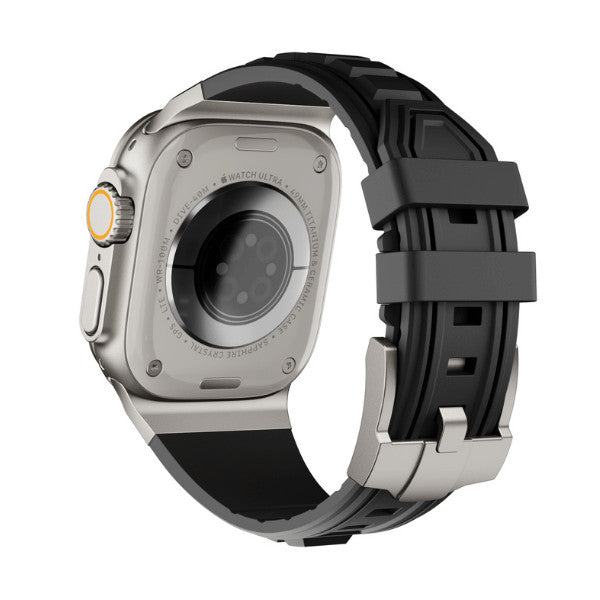 רצועת סיליקון טקטית עבור Apple Watch 44/45/46/49 מ"מ עם אבזם טיטניום - שחור