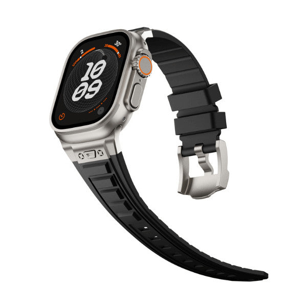 רצועת סיליקון טקטית עבור Apple Watch 44/45/46/49 מ"מ עם אבזם טיטניום - שחור