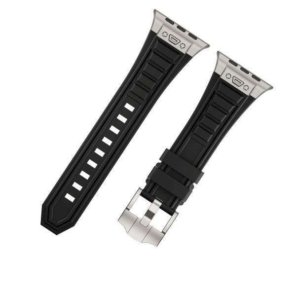 רצועת סיליקון טקטית עבור Apple Watch 44/45/46/49 מ"מ עם אבזם טיטניום - שחור