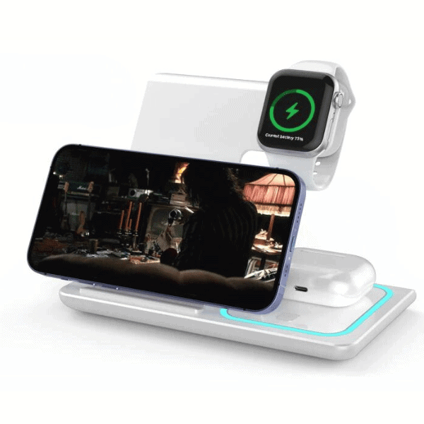 3 ב-1 תחנת טעינה אלחוטית מגנטית למכשירי אפל - לבן