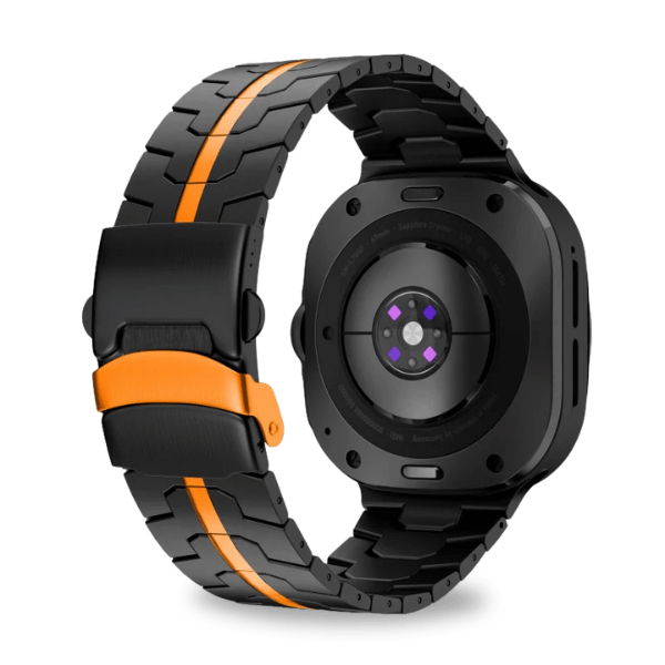 רצועת ברזל חוליות לשעון Galaxy Watch 7 Ultra 47mm פלדה אל חלד איכותית -Black Orange