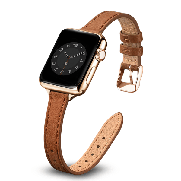 רצועת עור צרה לשעון אפל ווטש 40/41/42mm אבזם Rose Gold צבע -Brown