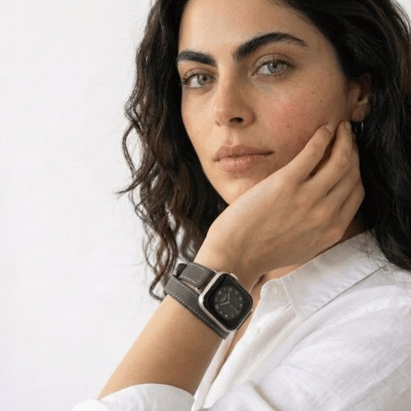 רצועת עור לשעון אפל ווטש 40/41/42mm כפולה צרה -Grey