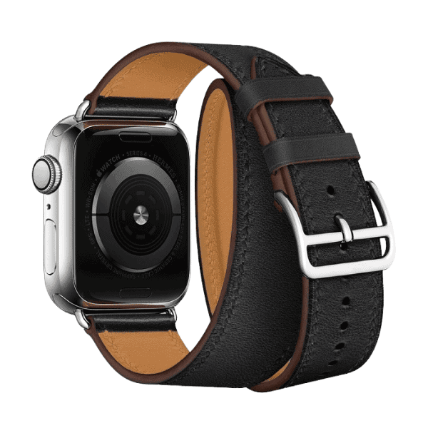DOUBLE TOUR GENUINE LEATHER APPLE WATCH BAND 42/44/45/49MM CLEOPATRA -BLACK