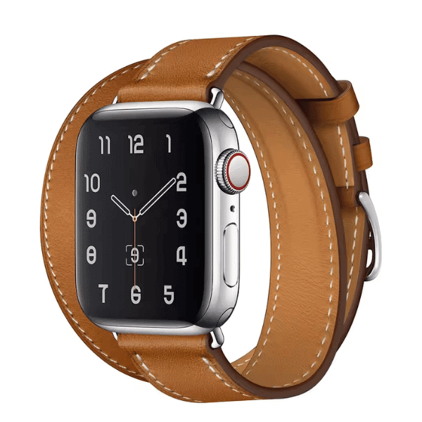 רצועה כפולה לשעון אפל ווטש עור אמיתי אבזם כפול חום