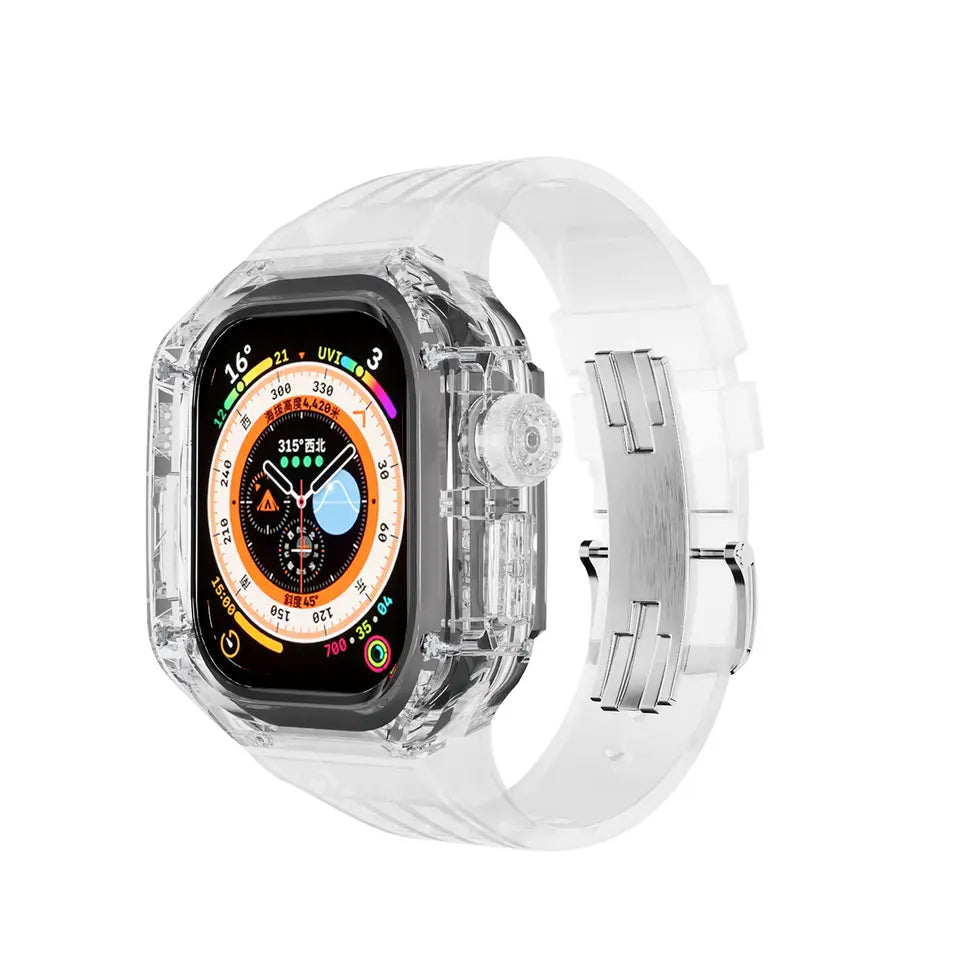 Apple Watch Ultra MOD ערכת מגן מלאה שקופה PC וסיליקון הארלי - לבן