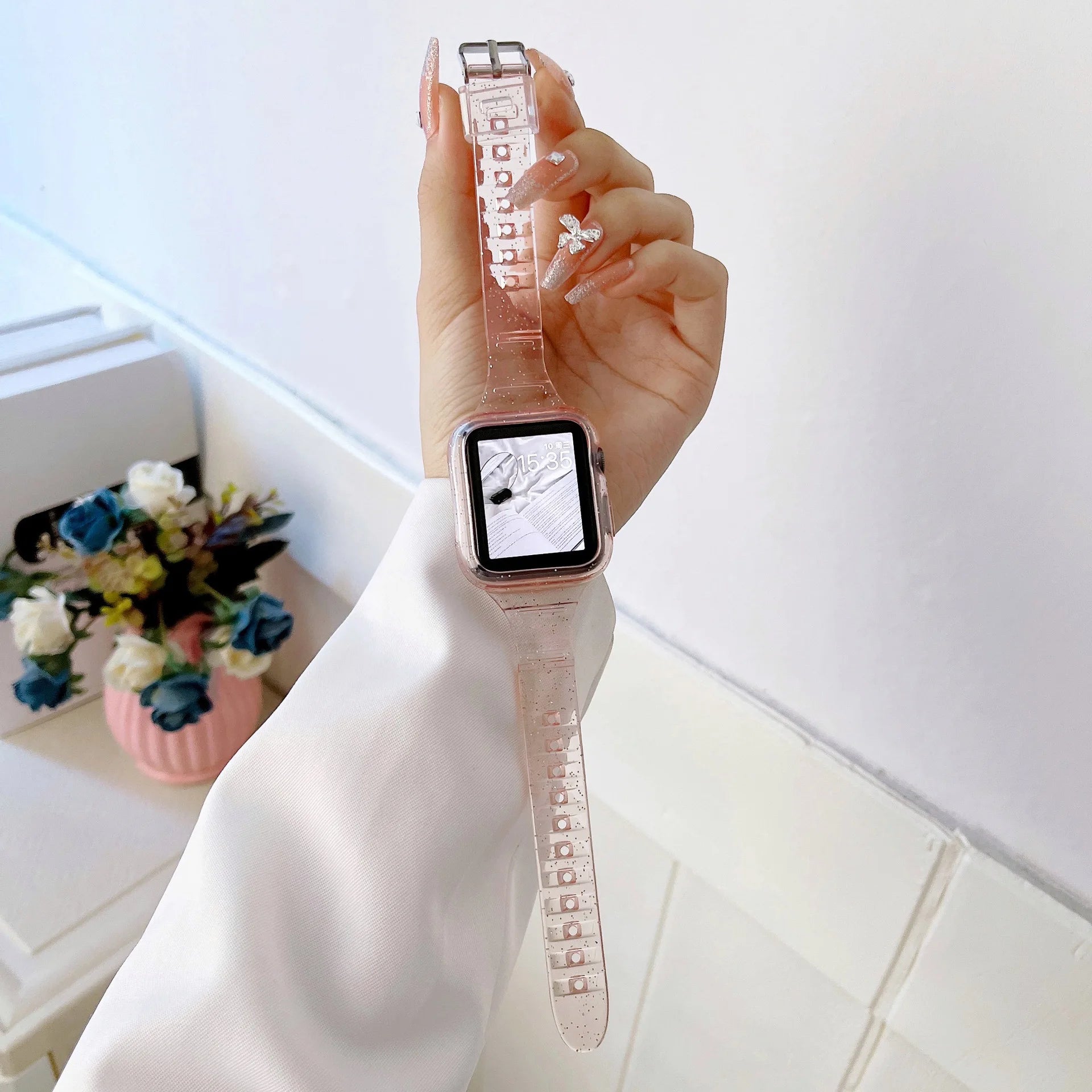 Apple Watch רצועת סיליקון עם כיסוי מלא 40 מ"מ 41 מ"מ ווקה -ורוד