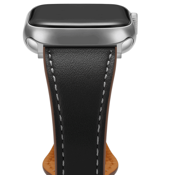 רצועת עור צרה לשעון אפל עם אבזם עגול כסוף שחור