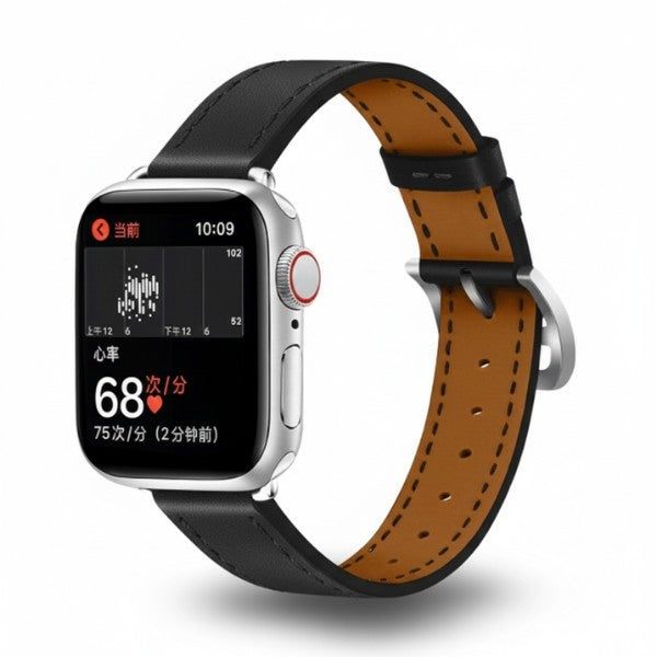 רצועת עור לשעון אפל ווטש 40/41/42mm צרה -Black