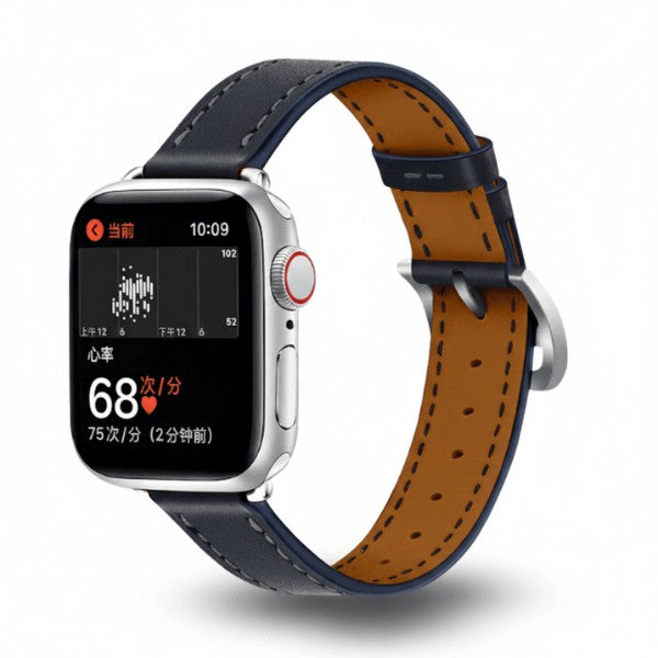 רצועת עור לשעון אפל ווטש 40/41/42mm צרה -Dark Blue