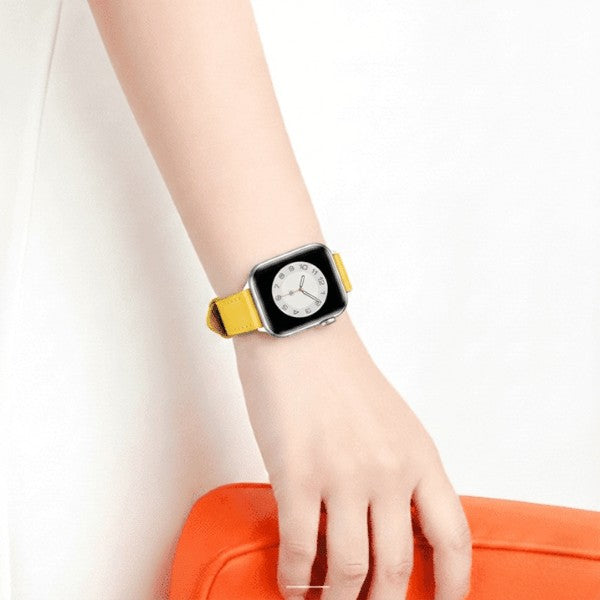 רצועת עור לשעון אפל ווטש 44/45/46/49mm צרה -Yellow