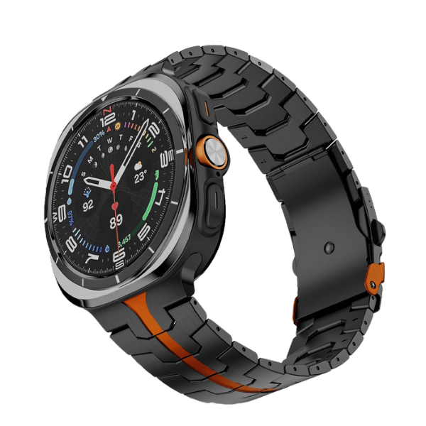 רצועת ברזל חוליות לשעון Galaxy Watch 7 Ultra 47mm פלדה אל חלד איכותית -Black Orange