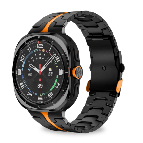 רצועת ברזל חוליות לשעון Galaxy Watch 7 Ultra 47mm פלדה אל חלד איכותית -Black Orange