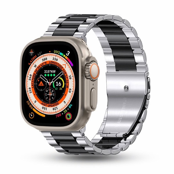 רצועת אפל ווטש ממתכת אל חלד סדרת 44/45/46/49 מ"מ לקסי - כסף שחור