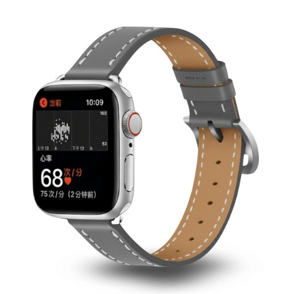 רצועת עור לשעון אפל ווטש 40/41/42mm צרה -Grey