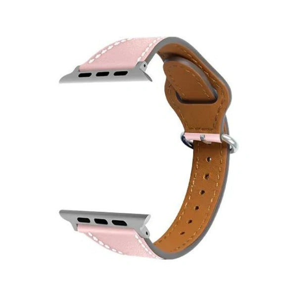 רצועת עור אמיתי צרה לשעון אפל עם אבזם עגול ורוד