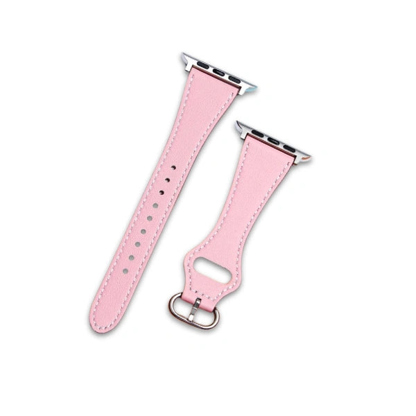 רצועת עור אמיתי צרה לשעון אפל עם אבזם עגול ורוד