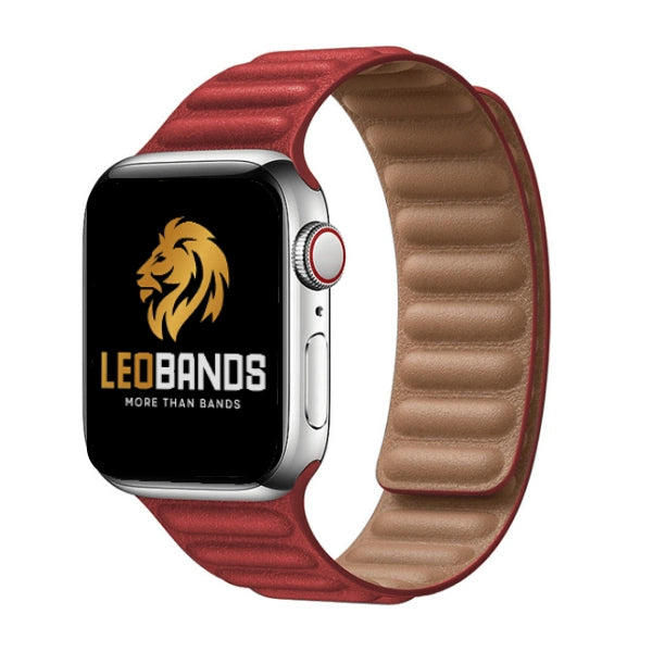 Magnetic link Genuine Leather Series Apple Watch Band 42/44/45/49mm Olympia -Red