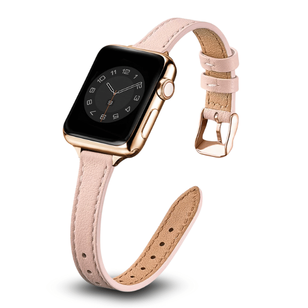 רצועת עור צרה לשעון אפל ווטש 40/41/42mm אבזם Rose Gold צבע -Pink 
