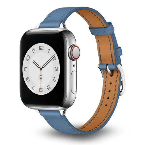 רצועת עור לשעון אפל ווטש 44/45/46/49mm צרה -Blue