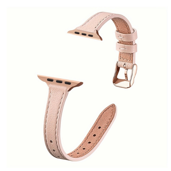 רצועת עור צרה לשעון אפל ווטש 40/41/42mm אבזם Rose Gold צבע -Pink 
