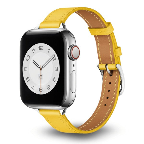 רצועת עור לשעון אפל ווטש 44/45/46/49mm צרה -Yellow