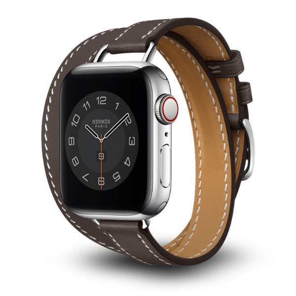 רצועת עור לשעון אפל ווטש 40/41/42mm כפולה צרה  -Grey