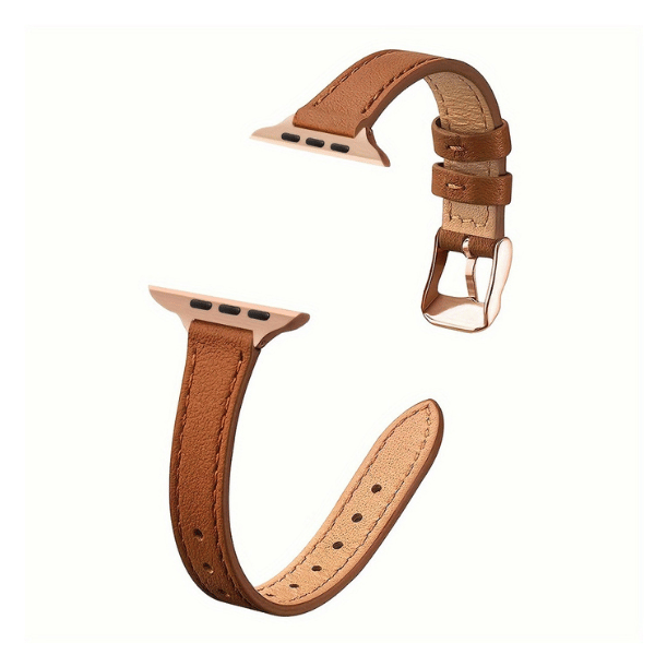 רצועת עור צרה לשעון אפל ווטש 40/41/42mm אבזם Rose Gold צבע -Brown 