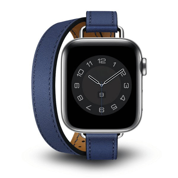 רצועת עור לשעון אפל ווטש 40/41/42mm כפולה צרה  -Blue