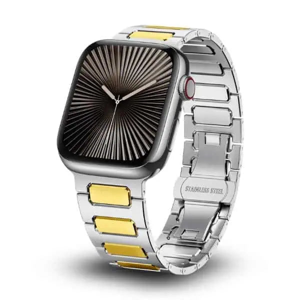 רצועה לאפל ווטש 44/45/46/49mm ברזל חוליות LEOBANDS Keith AW04 צבע -Silver -Gold