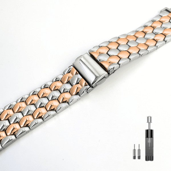 רצועה לשעון סמסונג גלקסי ווטש 8 ברזל בסגנון פלורנס בצבע כסף זהב ורדים