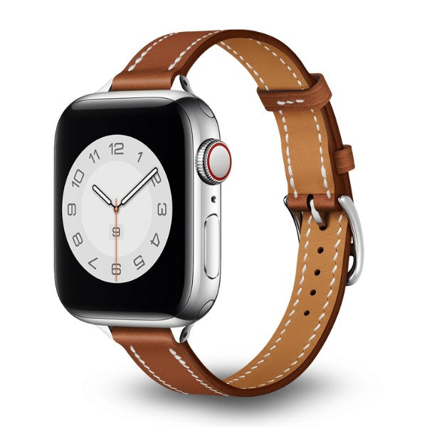 רצועת עור לשעון אפל ווטש 44/45/46/49mm צרה -Light Brown
